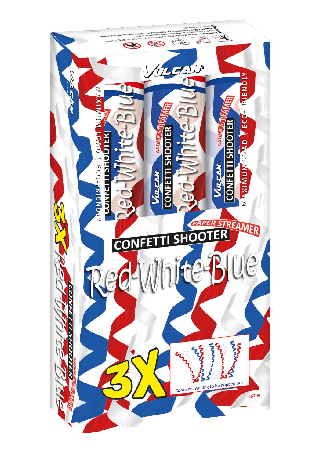 Confetti Shooter 30cm - Red/White/Blue - BULK BUY